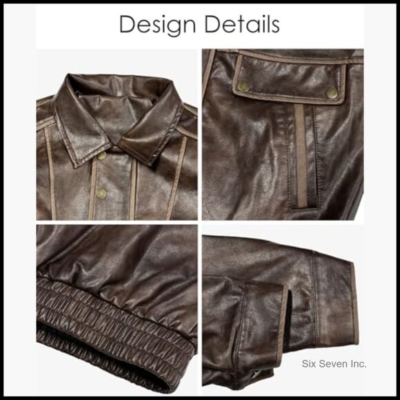 Oversized Faux Leather Jacket Y2K Vintage Motorcycle Coat Plus Size - Picture 4 of 4